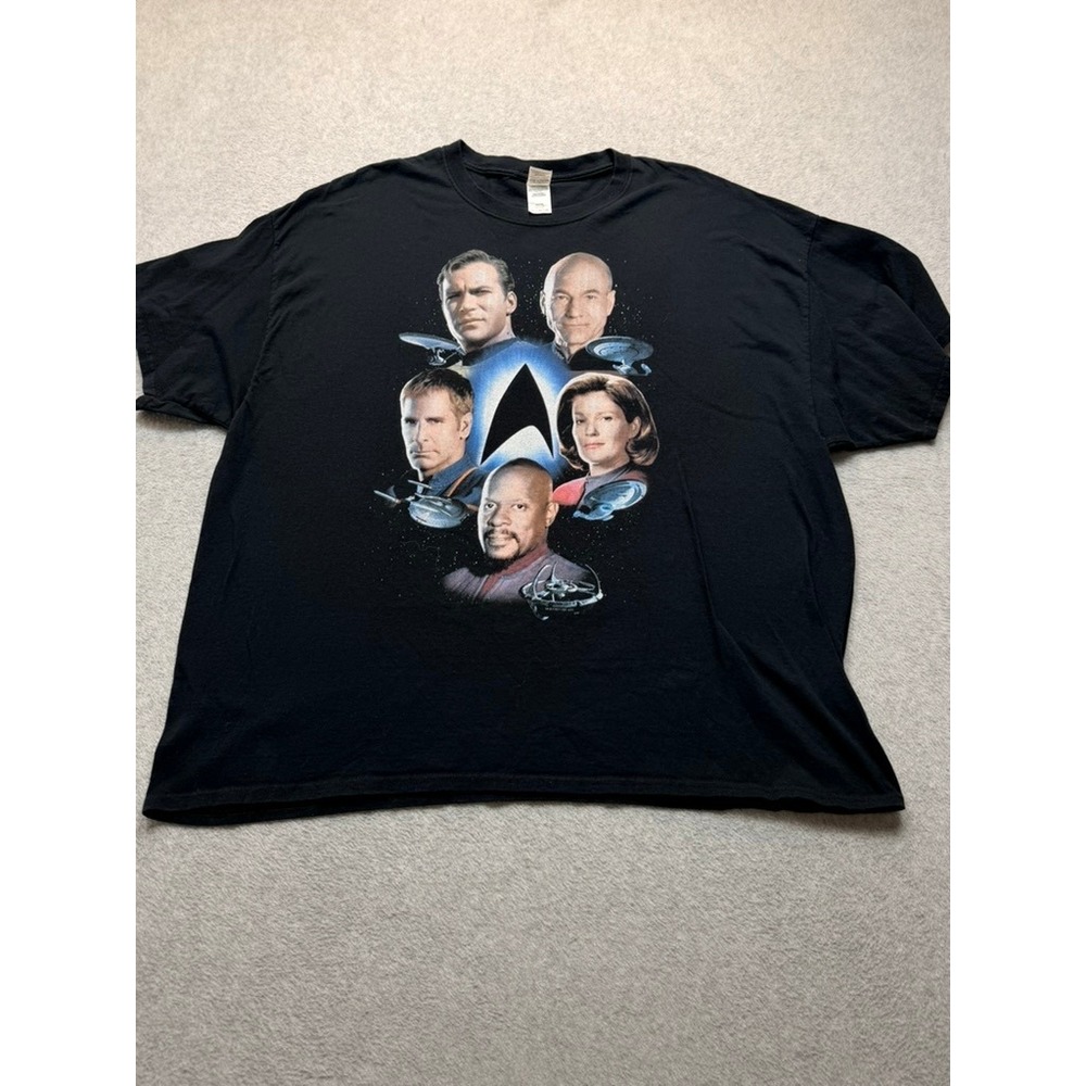 Star Trek Captains Graphic T-Shirt Black Mens 3XL Kirk Picard Sisko Janeway